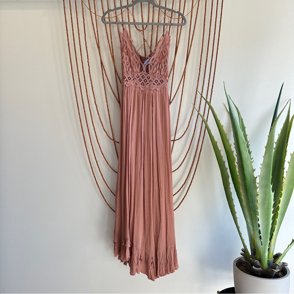Free People Lace Maxi Dress in Dusty Rose